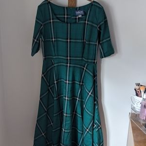 Collectif Green Tartan Plaid Vintage Style Party Dress NWOT